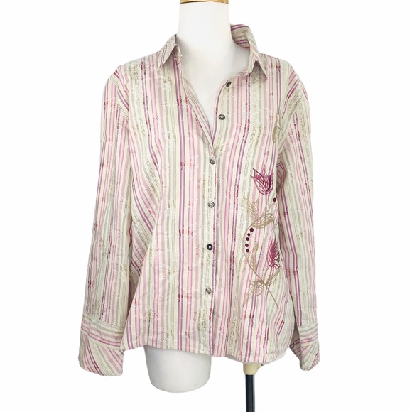 J. Jill Cotton VNTG Button Down Embroidered Shirt - Picture 9 of 9